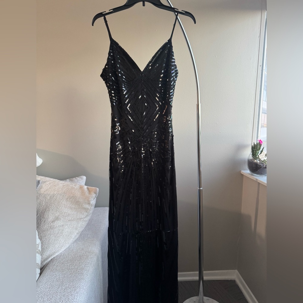 Black Sequin V-Neck Maxi Dress